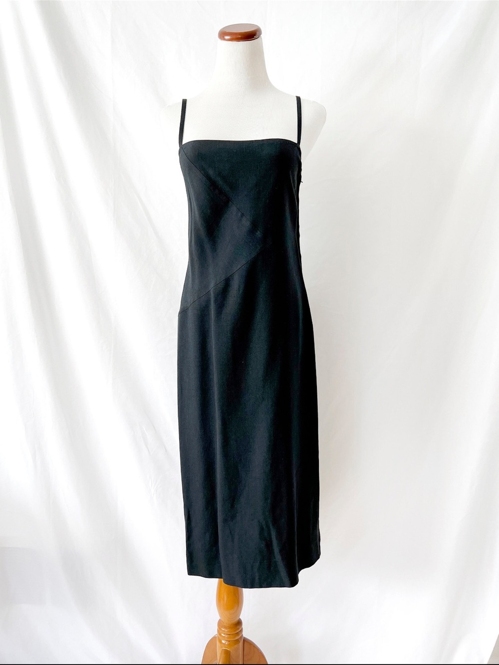 Albert Nipon Black Midi Slip Dress with Thin Straps